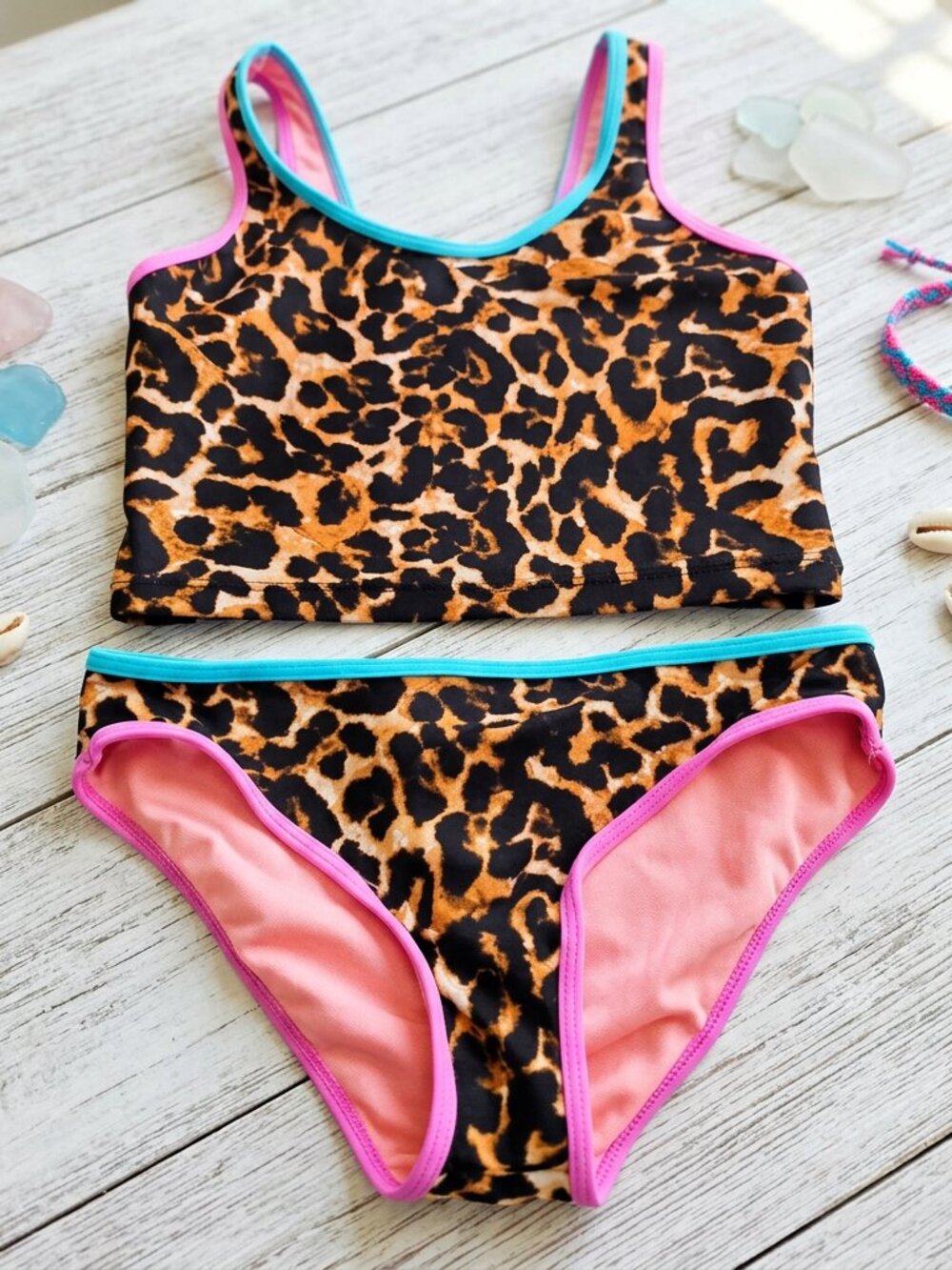 Beach Lingo Big Girls Cheetah Tankini 2 Piece Swimsuit Set NWT Size 8